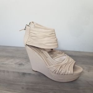 Beige Modern Vintage Leather Wedge Heels sz 8.5M